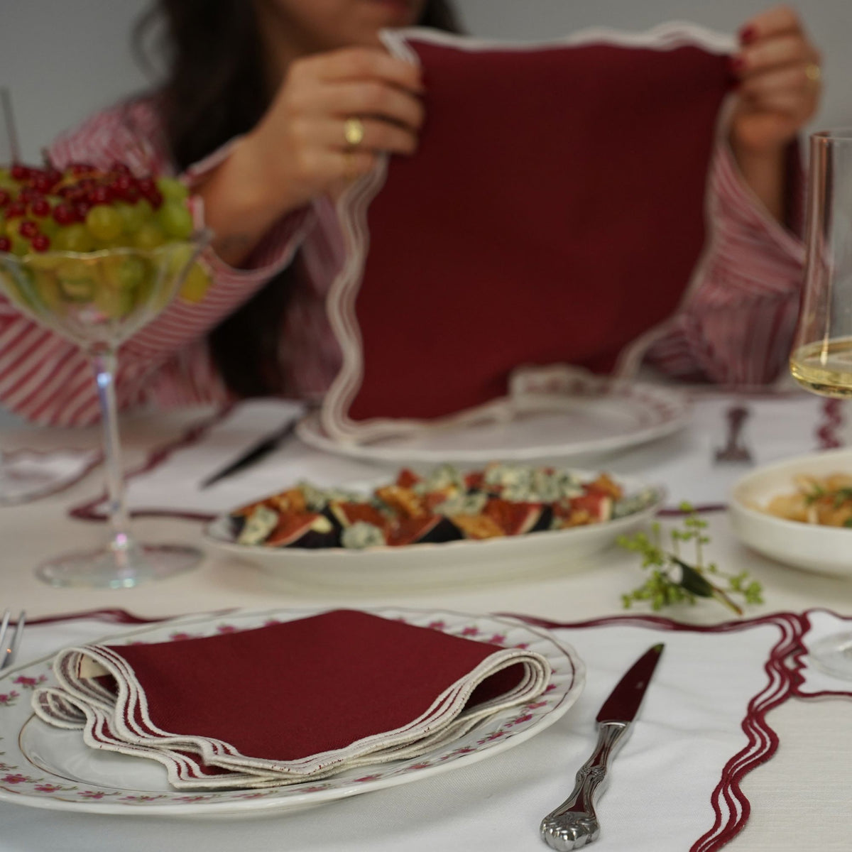 Signature Merlot Çift Hatlı Kumaş Peçete 4'lü Set