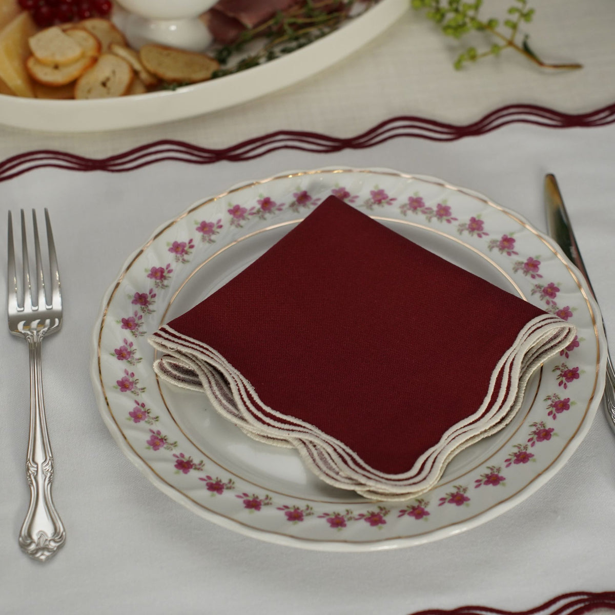 Signature Merlot Çift Hatlı Kumaş Peçete 4'lü Set